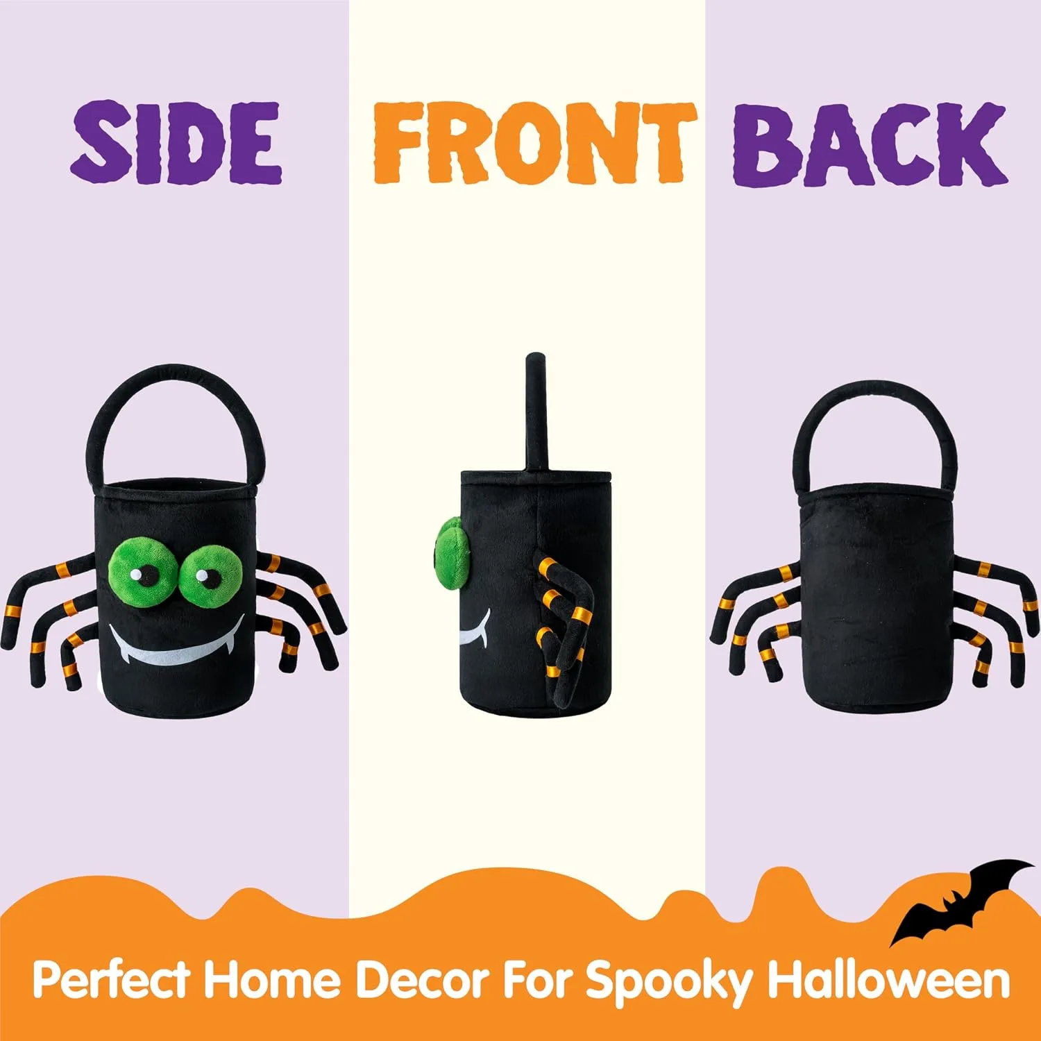 JOYIN Halloween Plush Candy Bucket, 5.9 x 8.7 Inch Spider and Pumpkin Halloween Basket with Handle, Trick or Treat, Gift for Kids, Party Supplies Decoration, Pack of 2