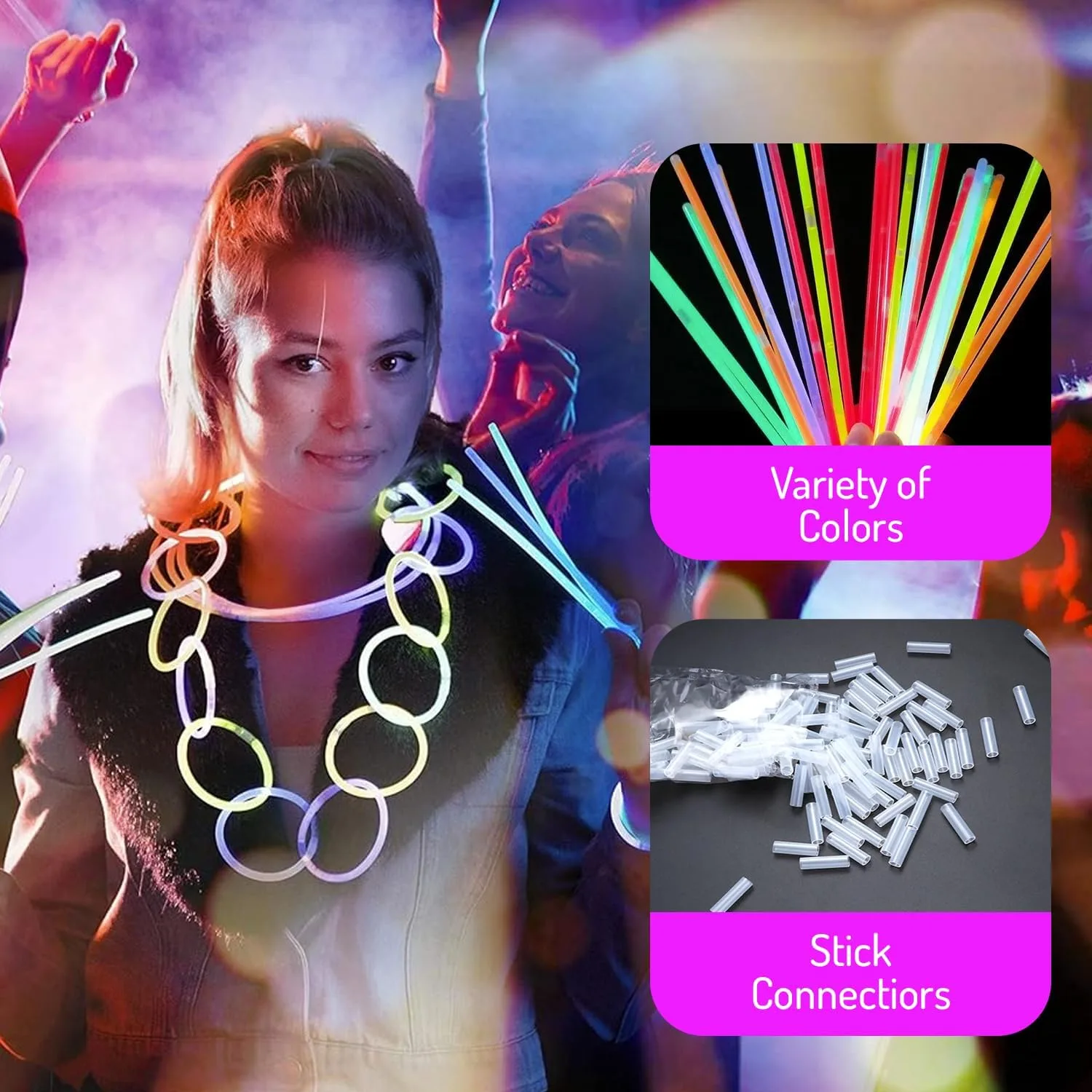 Premium Halloween Party Glow Sticks for Kids & Adults- 100 Pcs Glow in the Dark Sticks with Connectors Bracelets- Party Supplies (200 Pcs Kit)-8 inch Glow Sticks Bulk Pack- Halloween Party - 100 Pack