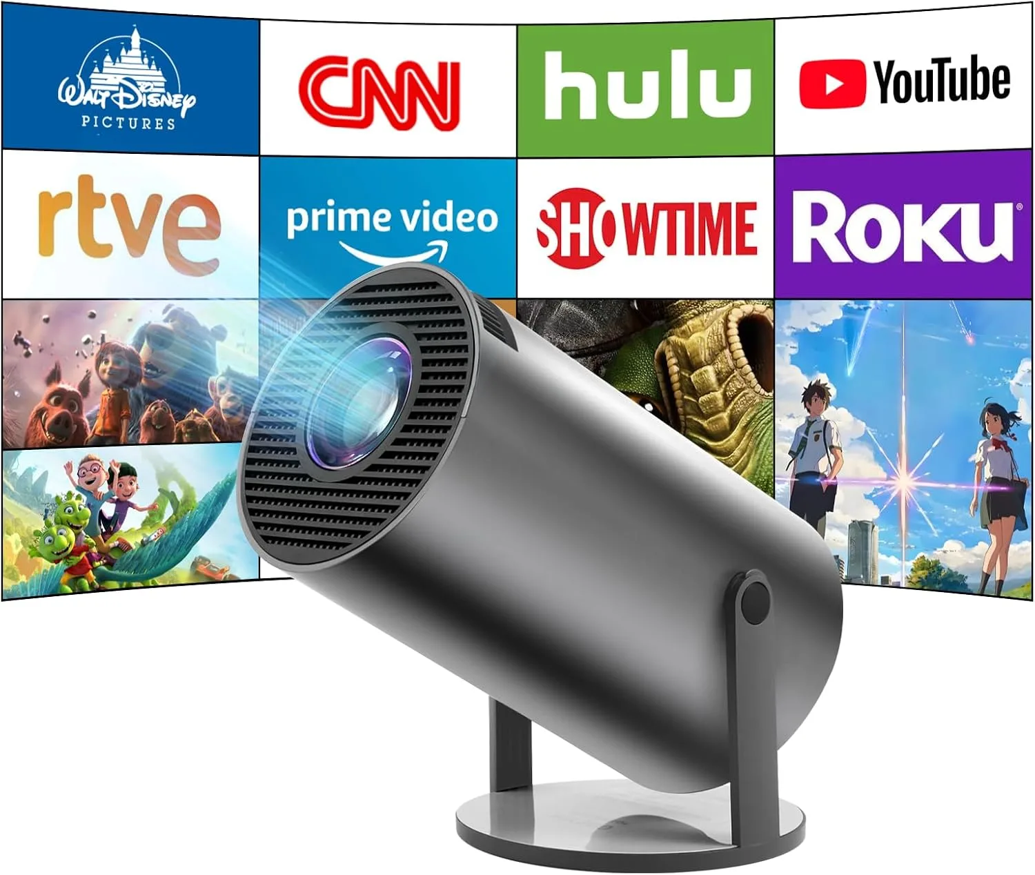 HY300 Mini Projector, Pro 4K Smart Projector with Automatic Keystone Correction, Portable, Android 11, Wi-Fi 6, Bluetooth 5, 180 Degree, 130 Inch Display (White)