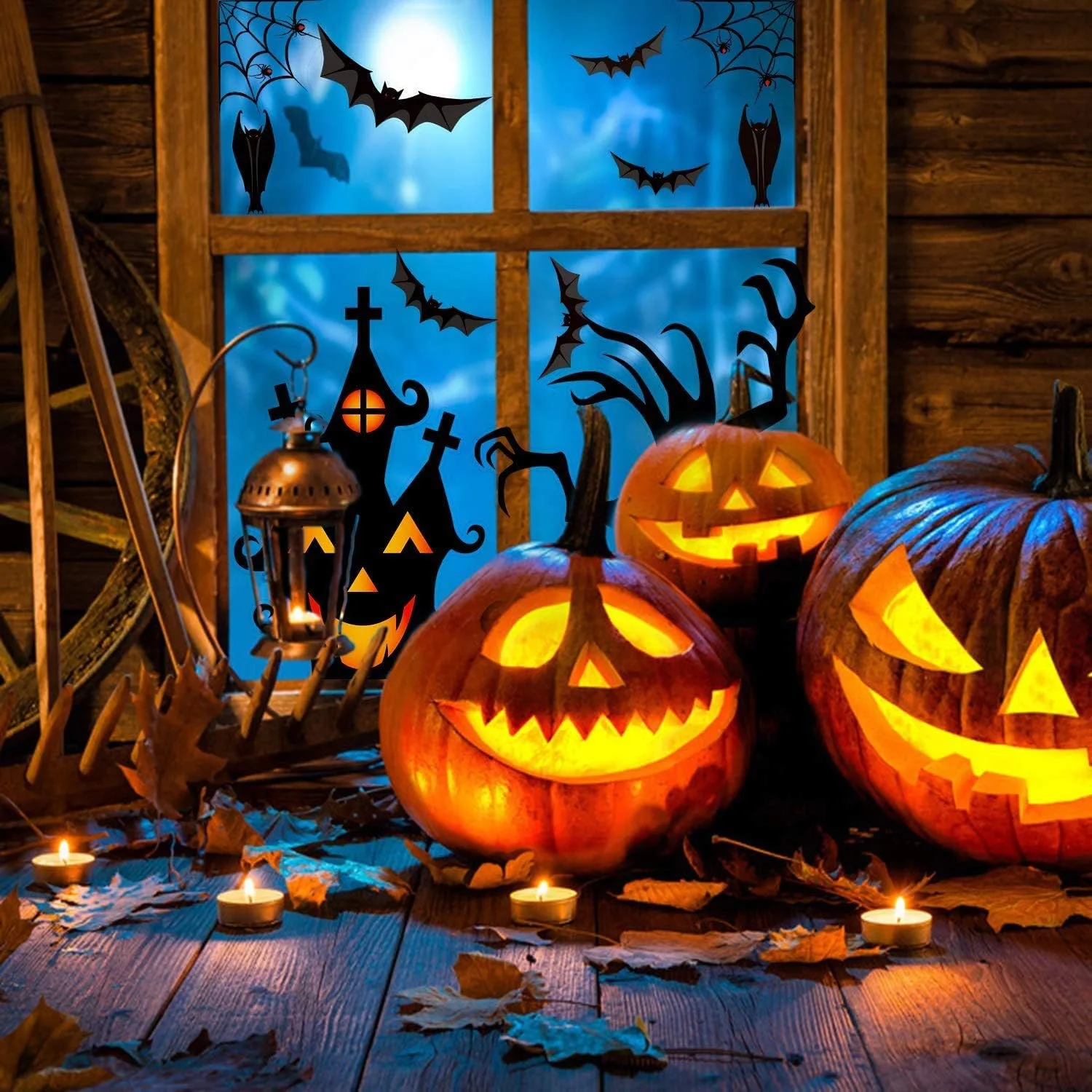LOKIPA Halloween Window Clings Stickers, 7Sheet Halloween Bats Spiders Window Cling Sticker Decal for Halloween Window Decoration