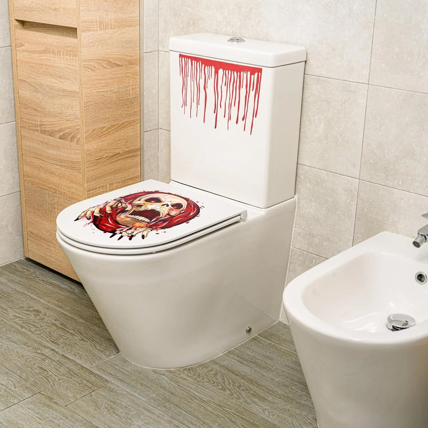 Halloween Toilet Seat Cover 3D, 23.62x12.20 Inch Scary Halloween Bathroom Decor DIY Bloody Toilet Decal Toilet Seat Lid Sticker Halloween for Halloween Theme Party Decorations