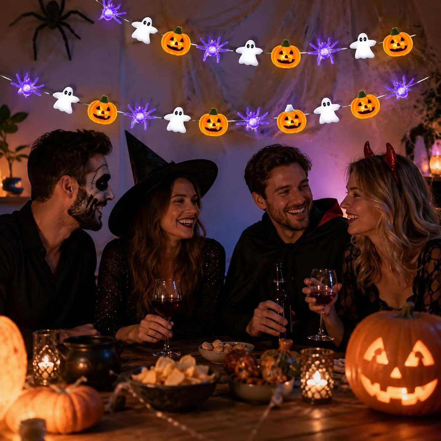Halloween Decorations Lights, Halloween Fairy String Lights, 9.84ft 30 LED Spider Ghost Orange Pumpkin Fairy Lights Battery Operated for Indoor Outdoor Garden Fun Cute Pumpkins Light Decorations