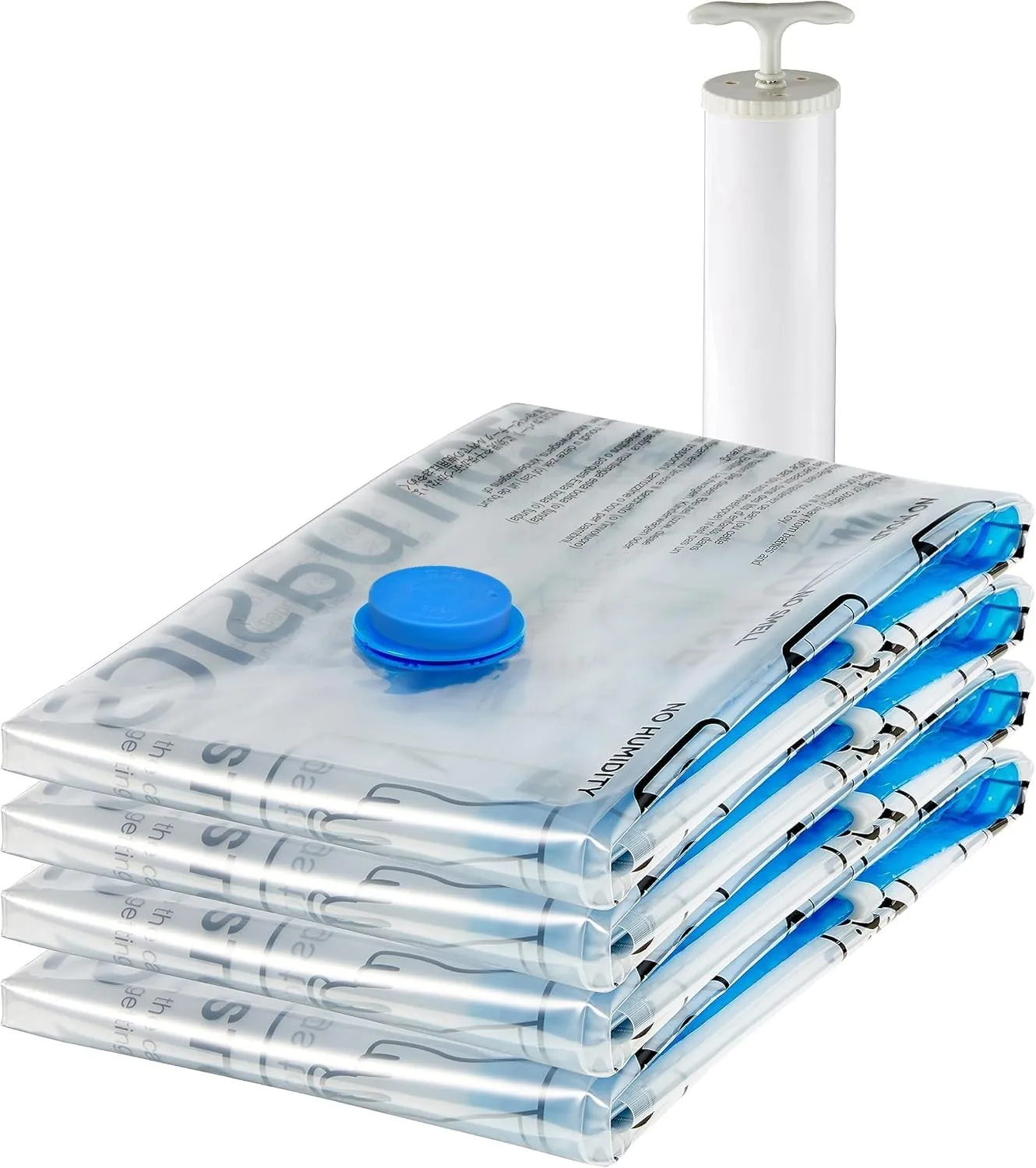 Amazon Basics Vacuum Compression Zipper Storage Bags with Airtight Valve and Hand Pump, Jumbo, 6-Pack, Clear