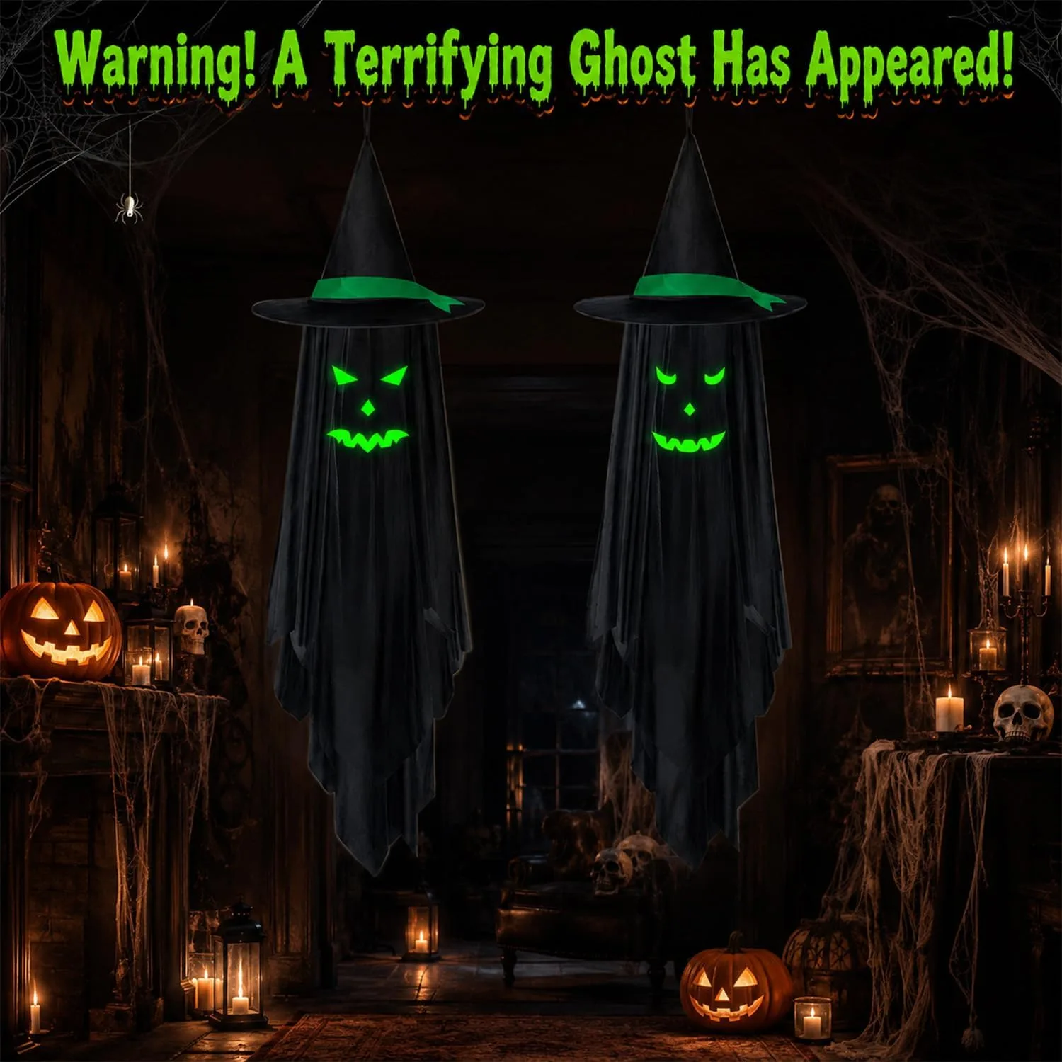 2Pcs Ghost Halloween Decorations Outdoor, Glow in the Dark Hanging Ghosts