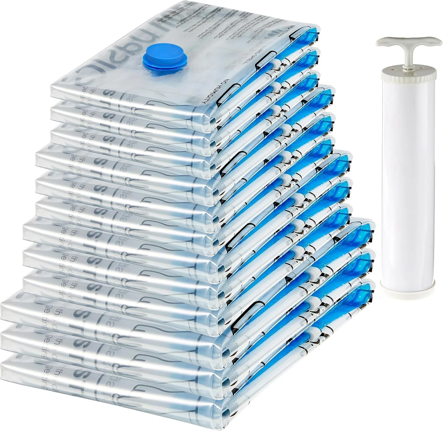 Amazon Basics Vacuum Compression Zipper Storage Bags with Airtight Valve and Hand Pump, Jumbo, 6-Pack, Clear