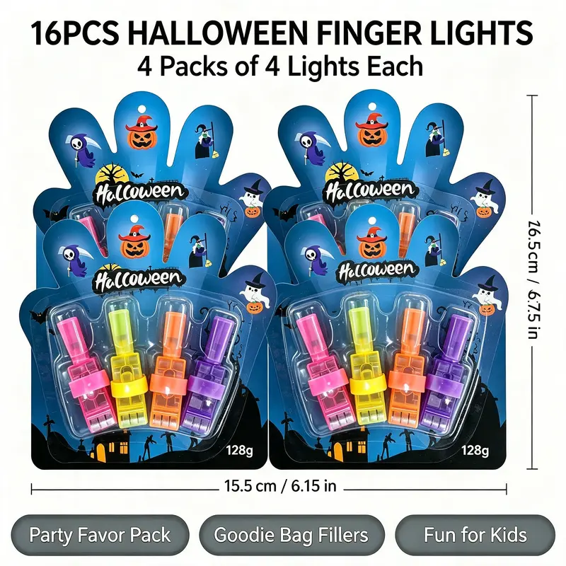 Halloween LED Finger Projection Lights – 8/16/24-Piece Party Favor Sets