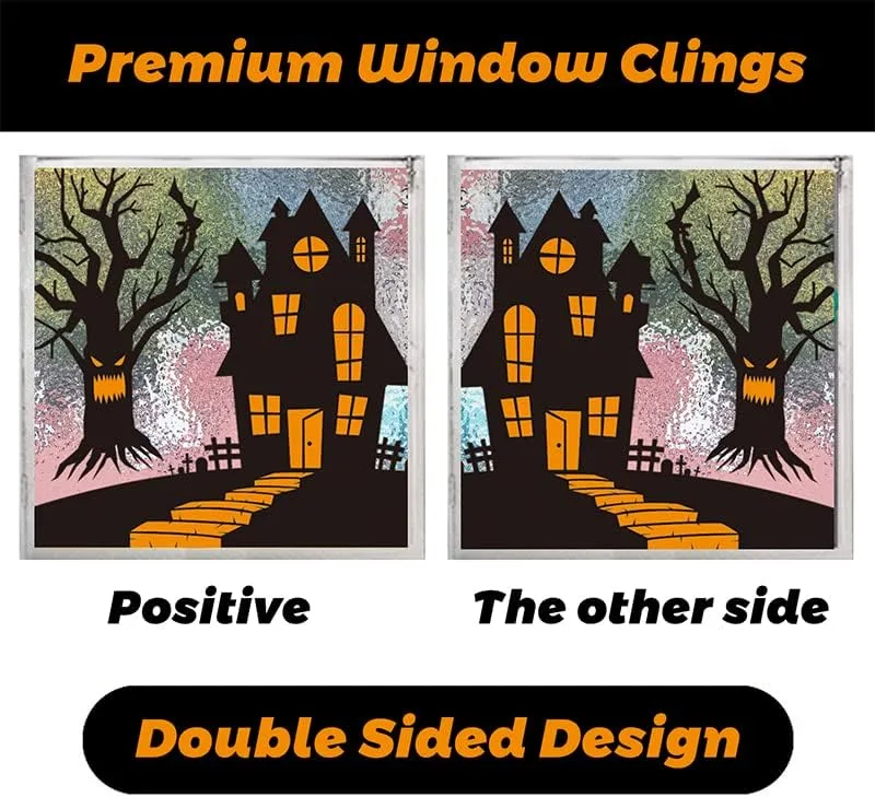 Halloween Window Stickers, 9 Cute and Spooky Designs, Self‑Adhesive Removable PVC Decals for Haunted House Indoor and Outdoor Decor