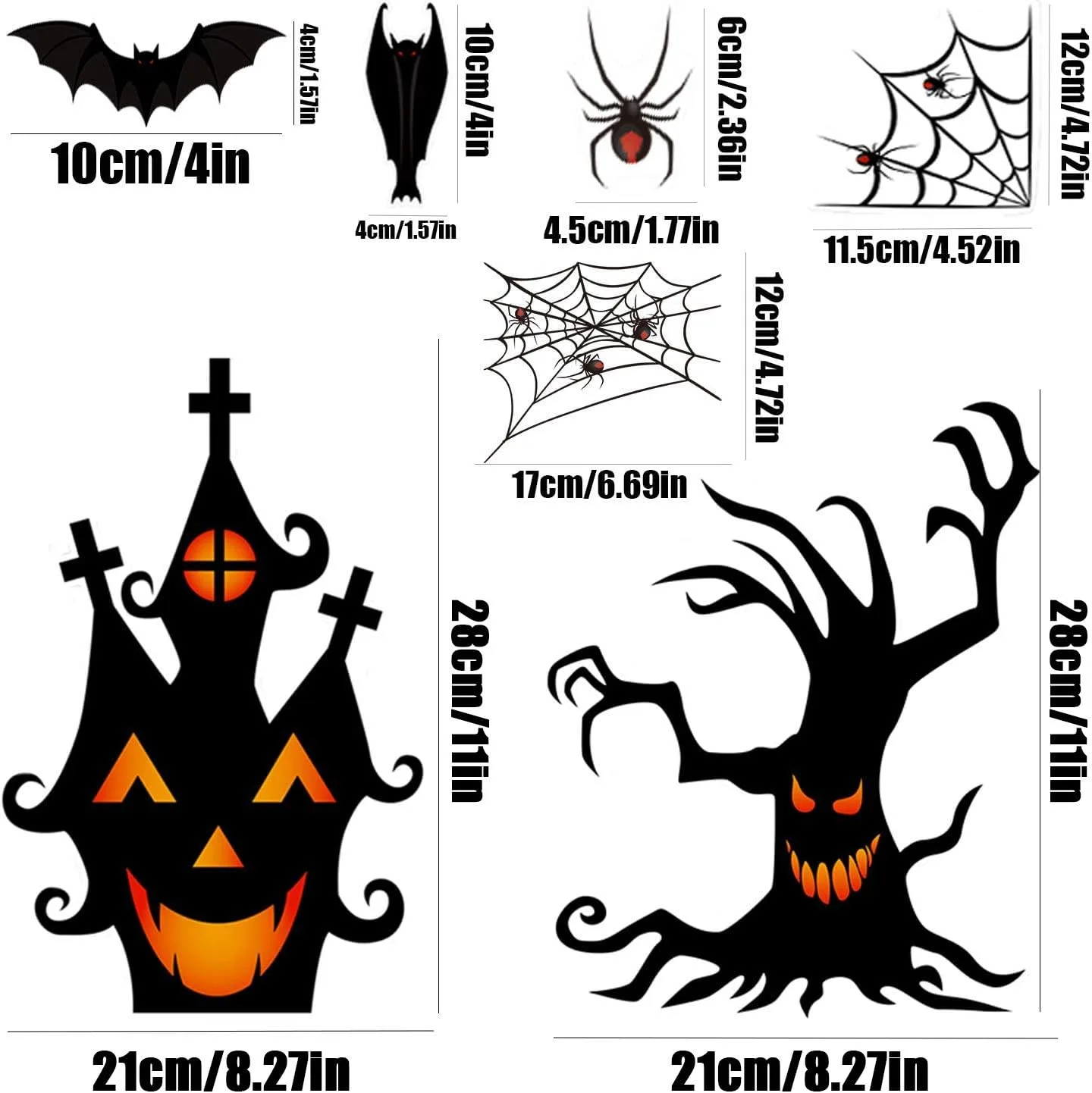 LOKIPA Halloween Window Clings Stickers, 7Sheet Halloween Bats Spiders Window Cling Sticker Decal for Halloween Window Decoration