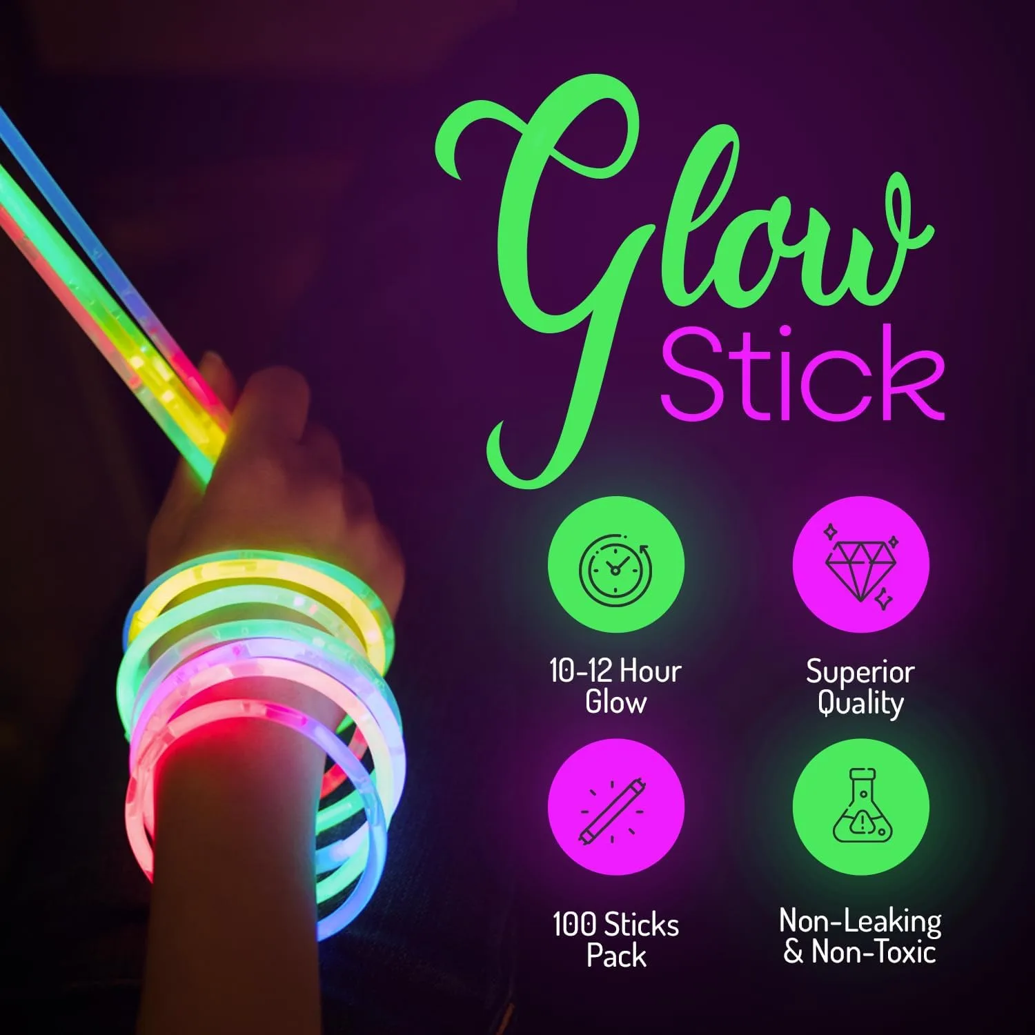 Premium Halloween Party Glow Sticks for Kids & Adults- 100 Pcs Glow in the Dark Sticks with Connectors Bracelets- Party Supplies (200 Pcs Kit)-8 inch Glow Sticks Bulk Pack- Halloween Party - 100 Pack
