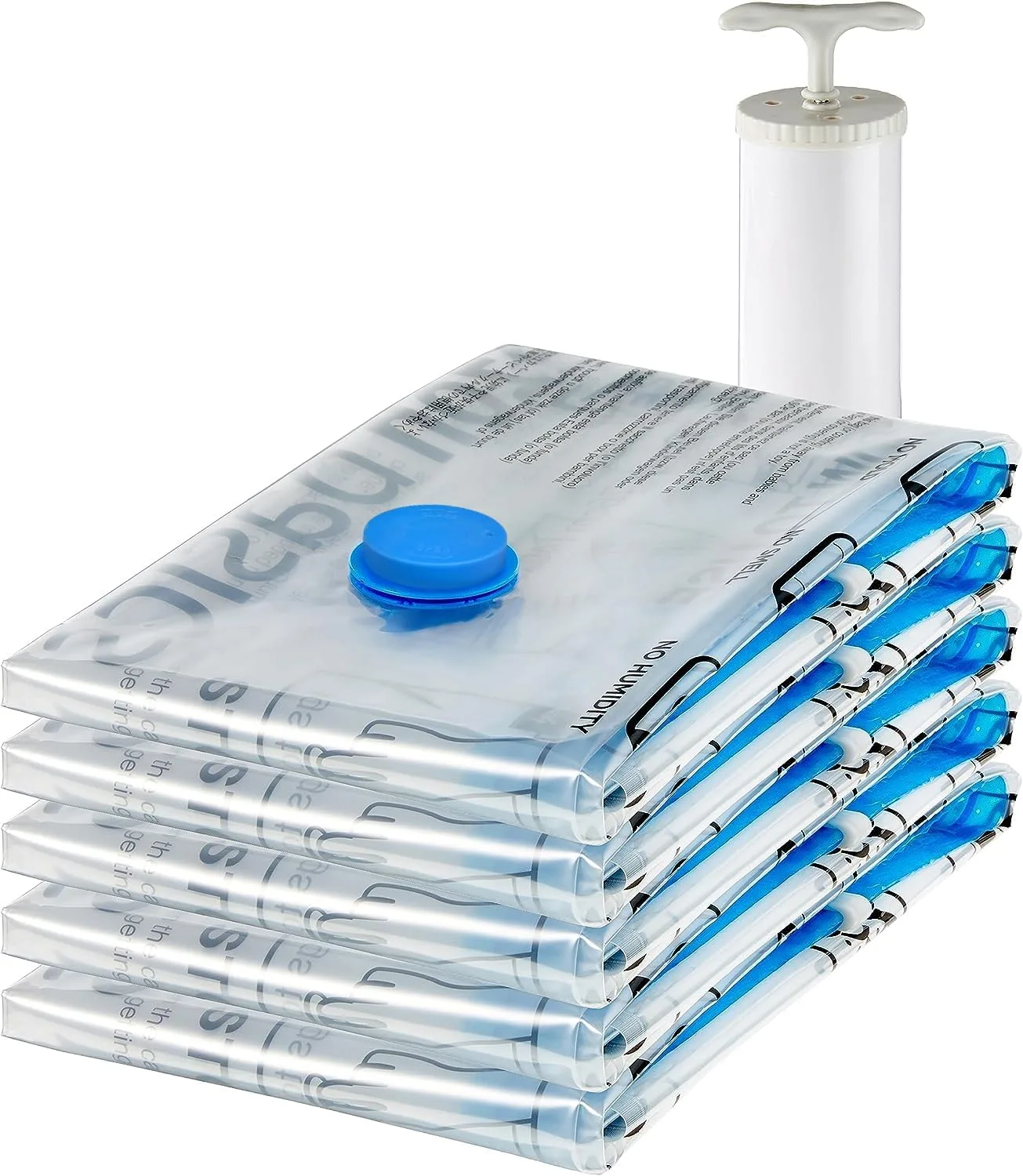 Amazon Basics Vacuum Compression Zipper Storage Bags with Airtight Valve and Hand Pump, Jumbo, 6-Pack, Clear