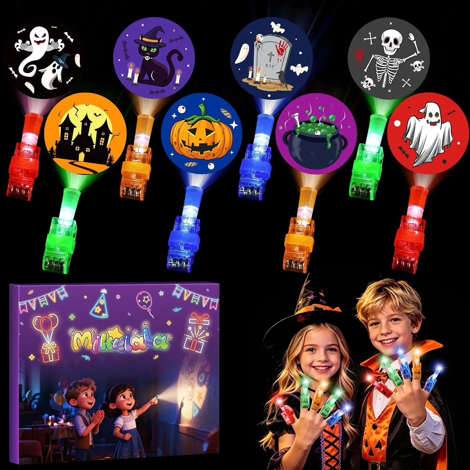 36 Pack Halloween Finger Lights, LED Projection Glow Toys for Kids