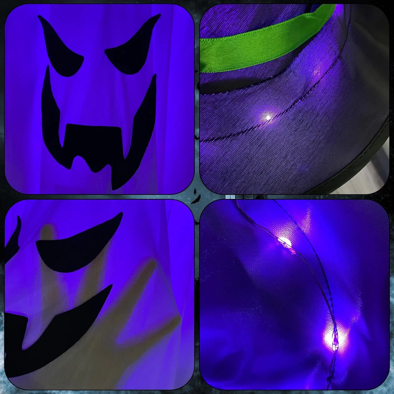 Jsdoin Halloween Decorations Hanging Ghost Lighted Flying Ghost Grim Reaper Skull Chains Glowing Ghost White Ghost Wizard Hat for Garden Yard Halloween Party Tree Door Lawn Party Supplies
