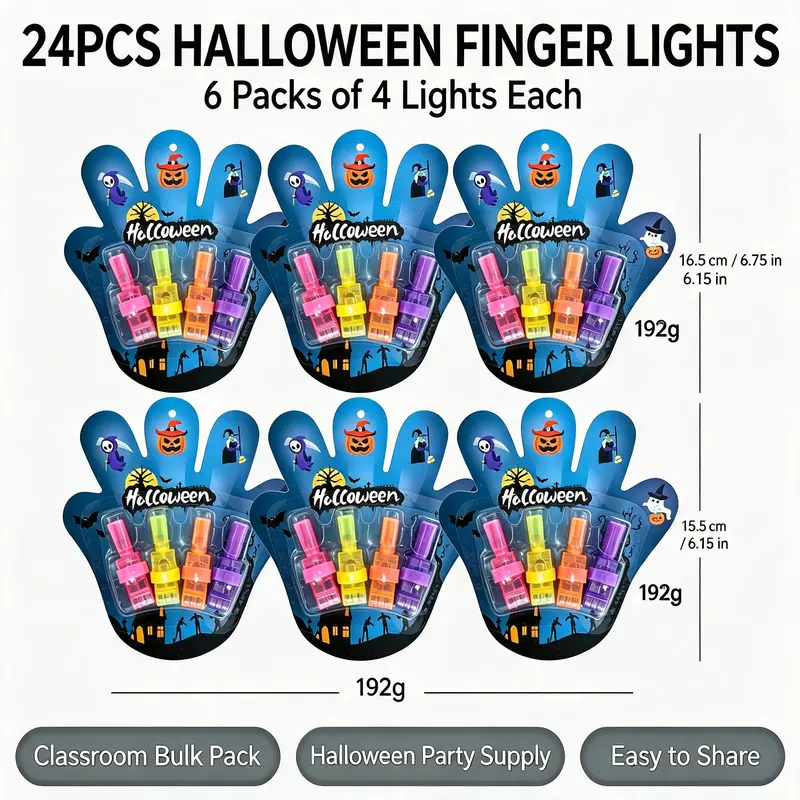 Halloween LED Finger Projection Lights – 8/16/24-Piece Party Favor Sets