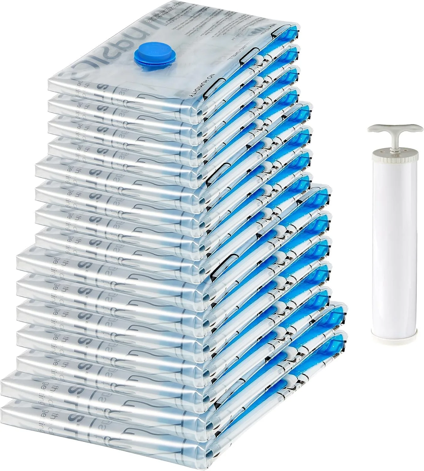 Amazon Basics Vacuum Compression Zipper Storage Bags with Airtight Valve and Hand Pump, Jumbo, 6-Pack, Clear