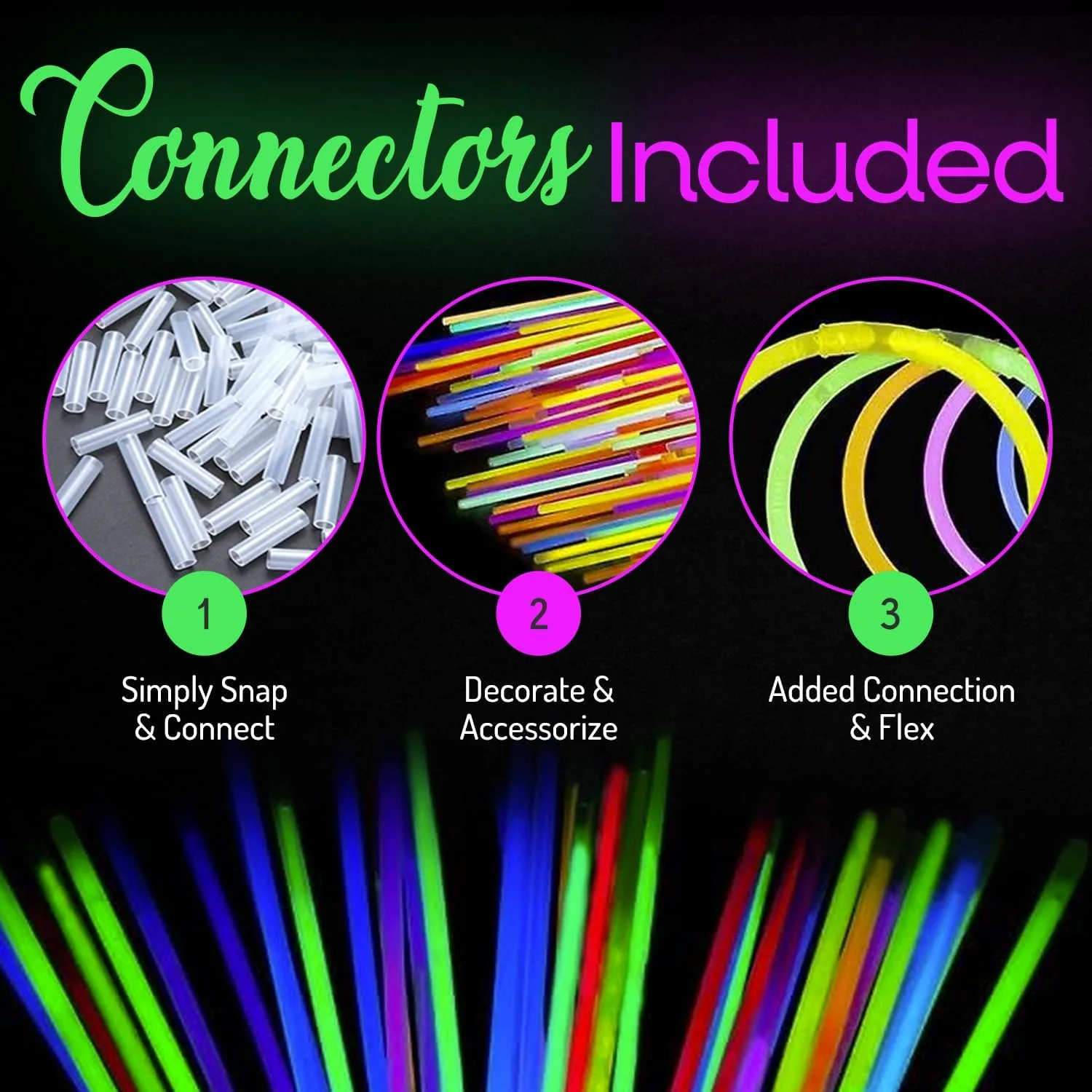 Premium Halloween Party Glow Sticks for Kids & Adults- 100 Pcs Glow in the Dark Sticks with Connectors Bracelets- Party Supplies (200 Pcs Kit)-8 inch Glow Sticks Bulk Pack- Halloween Party - 100 Pack