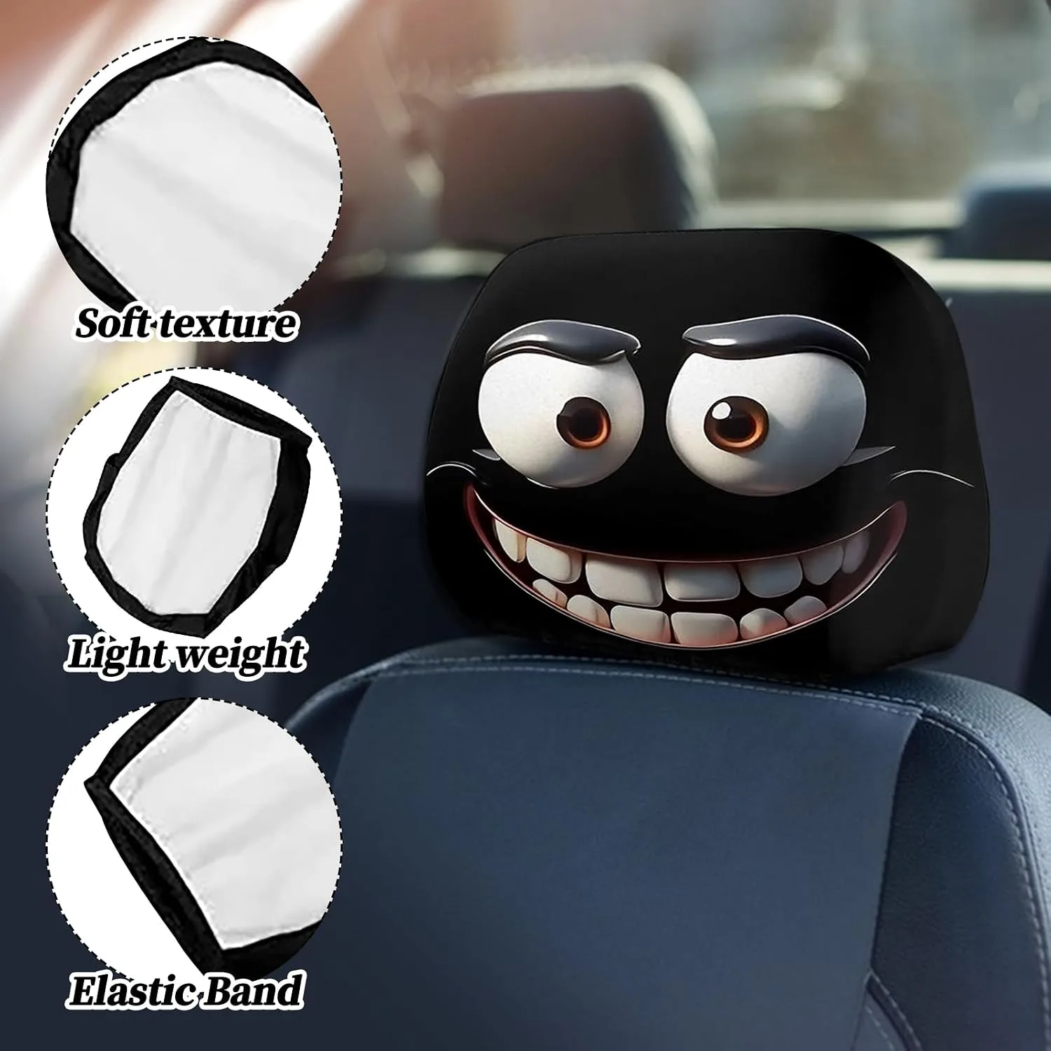 2 Pack Funny Cartoon Car Headrest Covers,Breathable Elastic Funny Spoof Car Seat Headgear,Washable Universal Fit Car Seat Head Rest Cover for Halloween Decorating The Backrest of Front Seats in Cars