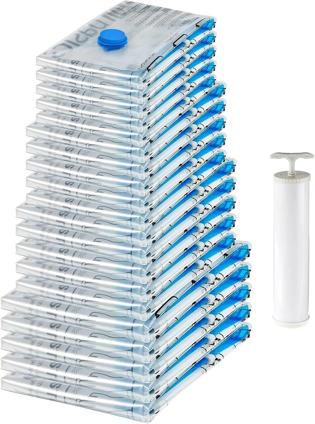 Amazon Basics Vacuum Compression Zipper Storage Bags with Airtight Valve and Hand Pump, Jumbo, 6-Pack, Clear