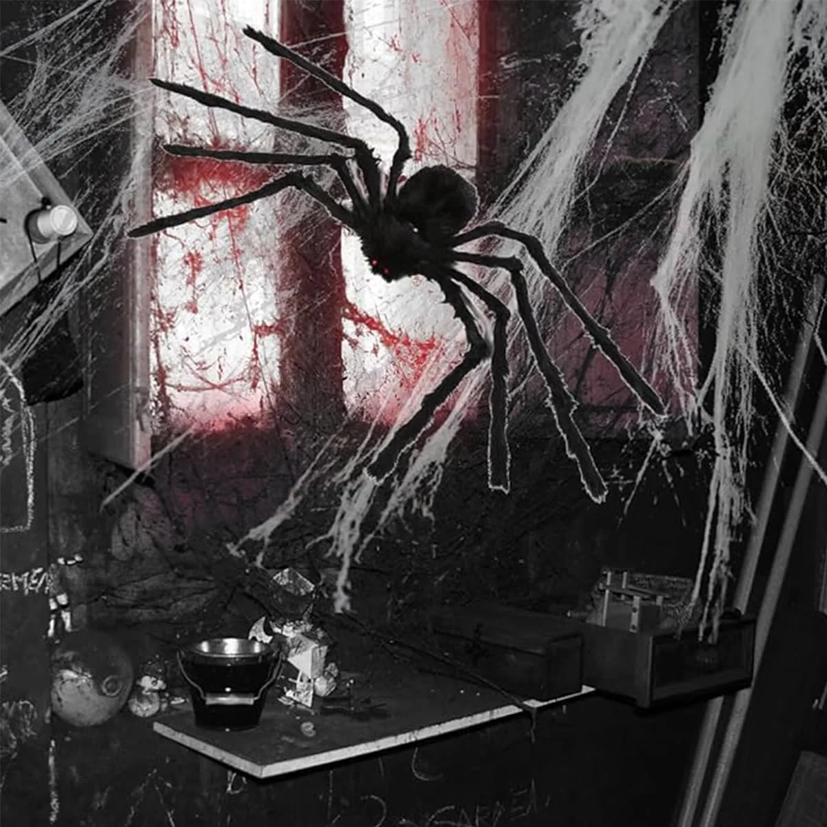 Halloween Giant Spider 6.6 Ft, 78" Fake Halloween Decor Spiders Large, Furry Spiders for Outdoor Indoor Yard Home Costumes Party House Décor