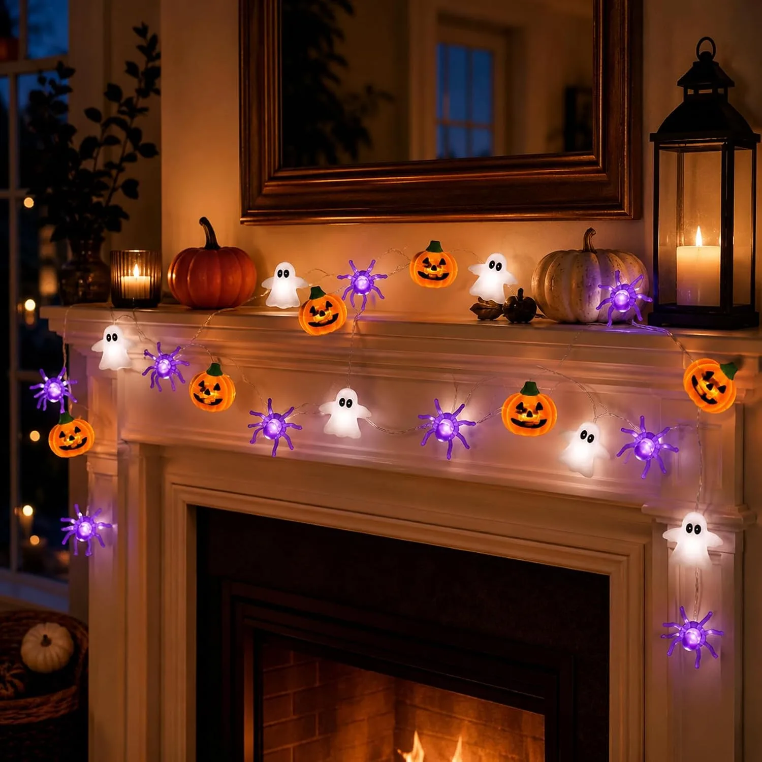 Halloween Decorations Lights, Halloween Fairy String Lights, 9.84ft 30 LED Spider Ghost Orange Pumpkin Fairy Lights Battery Operated for Indoor Outdoor Garden Fun Cute Pumpkins Light Decorations