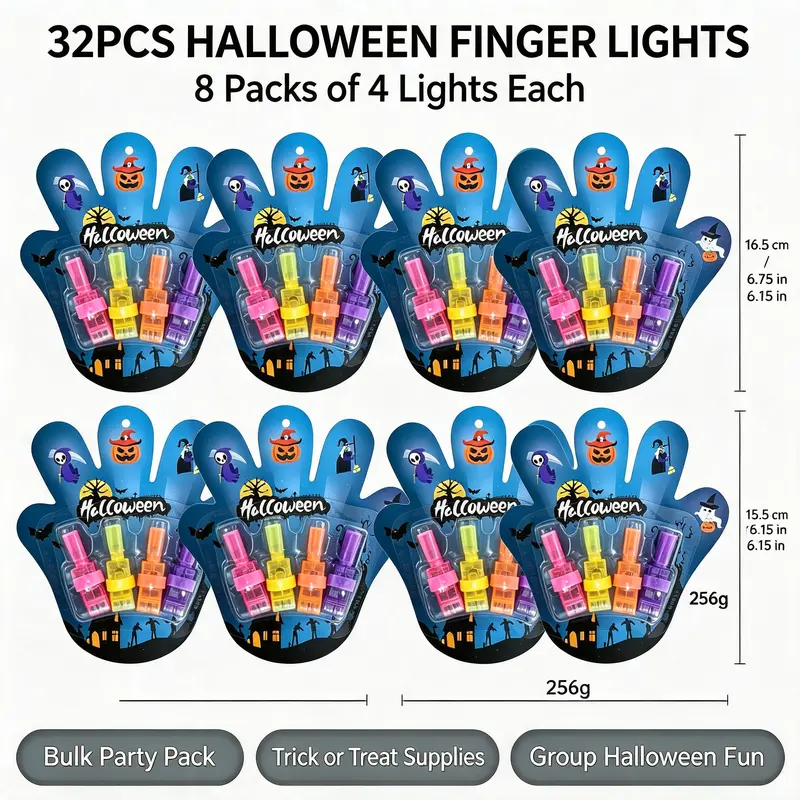 Halloween LED Finger Projection Lights – 8/16/24-Piece Party Favor Sets