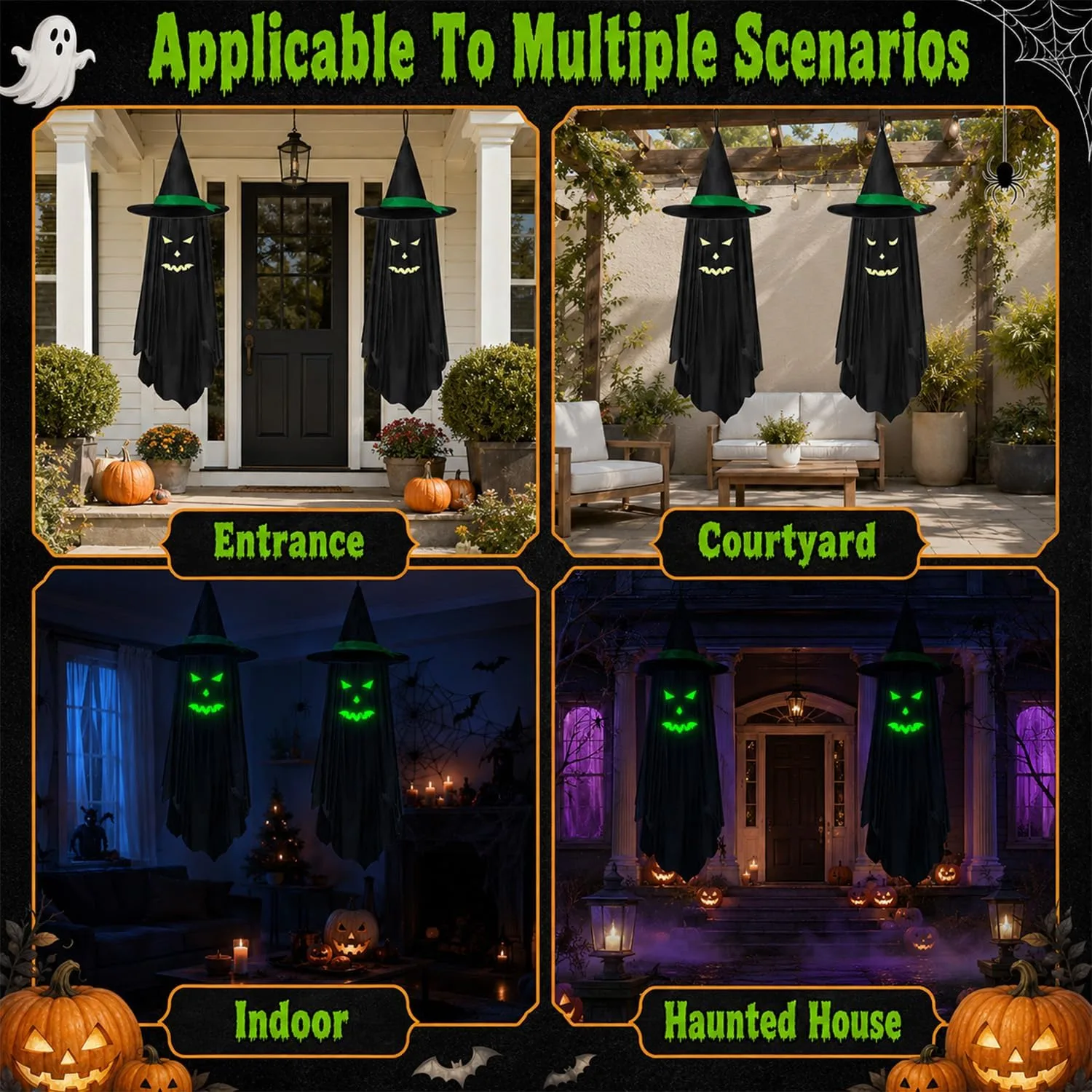 2Pcs Ghost Halloween Decorations Outdoor, Glow in the Dark Hanging Ghosts