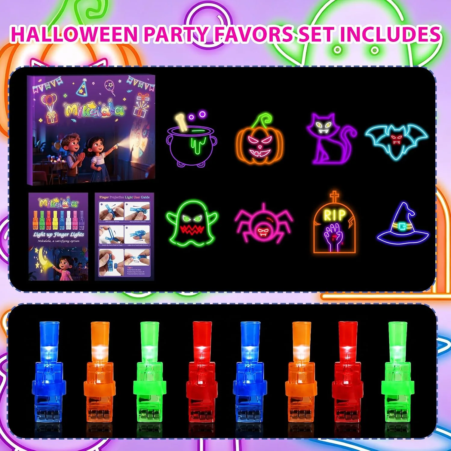 36 Pack Halloween Finger Lights, LED Projection Glow Toys for Kids