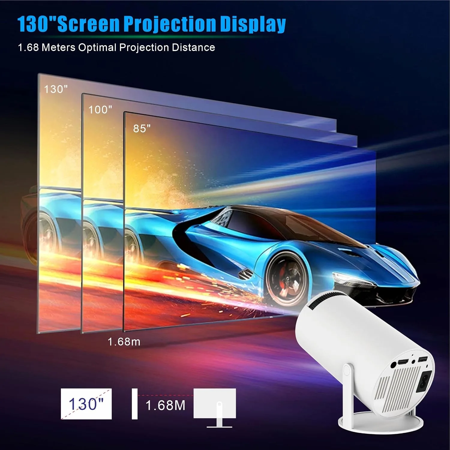 HY300 Mini Projector, Pro 4K Smart Projector with Automatic Keystone Correction, Portable, Android 11, Wi-Fi 6, Bluetooth 5, 180 Degree, 130 Inch Display (White)