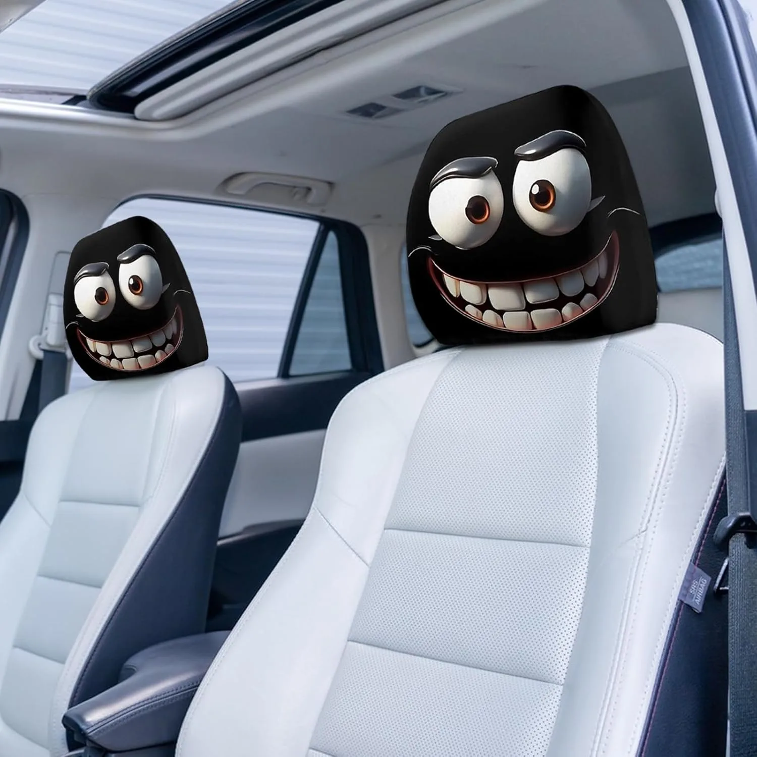 2 Pack Funny Cartoon Car Headrest Covers,Breathable Elastic Funny Spoof Car Seat Headgear,Washable Universal Fit Car Seat Head Rest Cover for Halloween Decorating The Backrest of Front Seats in Cars