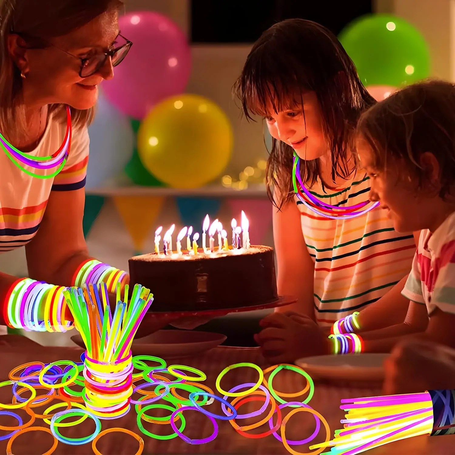 Premium Halloween Party Glow Sticks for Kids & Adults- 100 Pcs Glow in the Dark Sticks with Connectors Bracelets- Party Supplies (200 Pcs Kit)-8 inch Glow Sticks Bulk Pack- Halloween Party - 100 Pack
