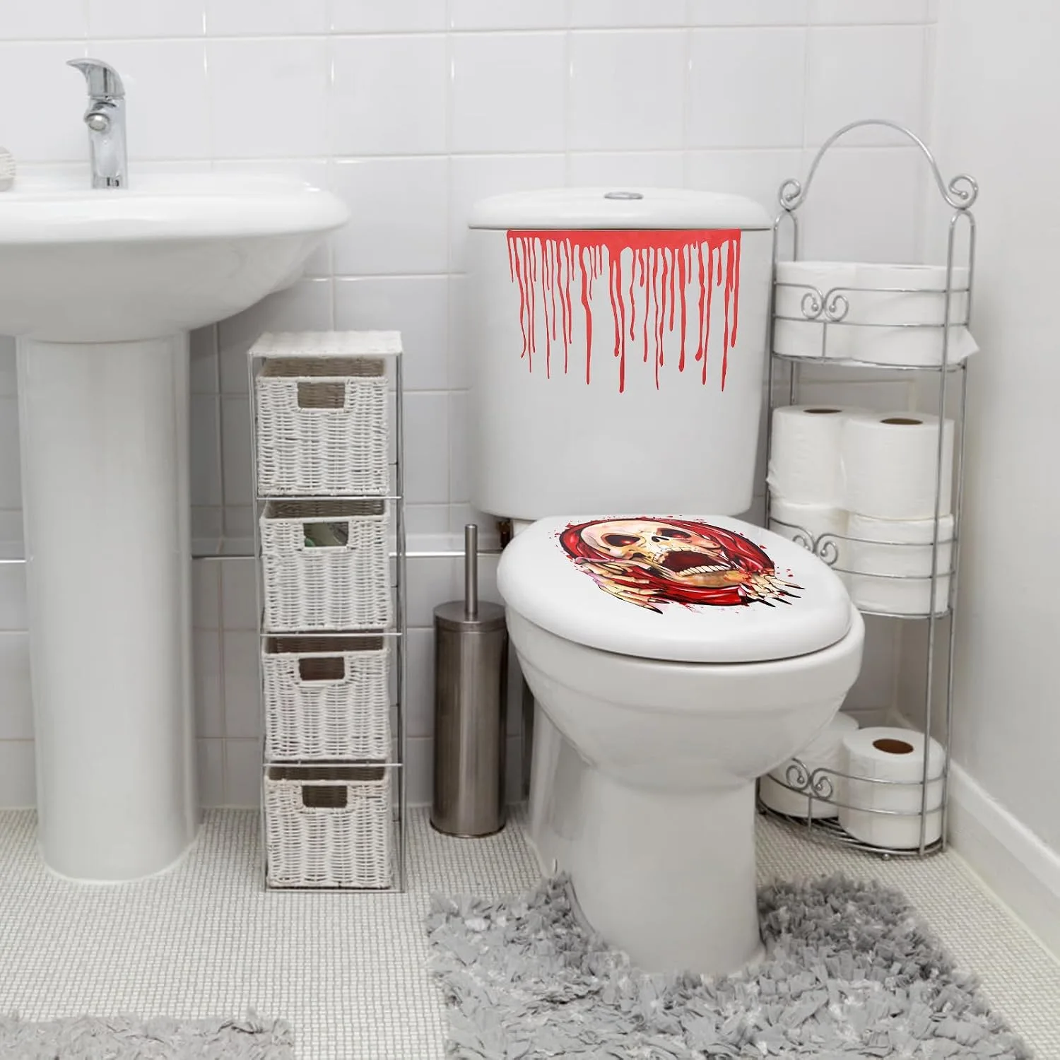 Halloween Toilet Seat Cover 3D, 23.62x12.20 Inch Scary Halloween Bathroom Decor DIY Bloody Toilet Decal Toilet Seat Lid Sticker Halloween for Halloween Theme Party Decorations