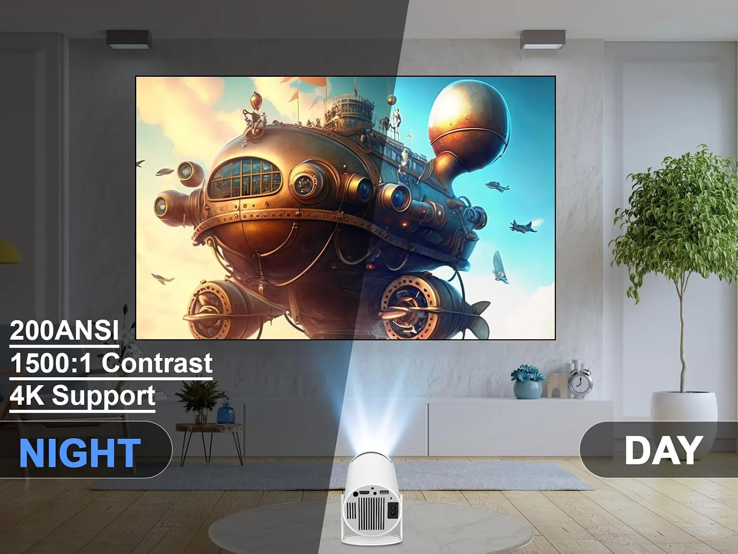 Magcubic Portable 4K Projector with WiFi6, BT 5.0, Android OS 11.0, YouTube Pre-Install, All-Round Design, 130 Inch, 360° Flip