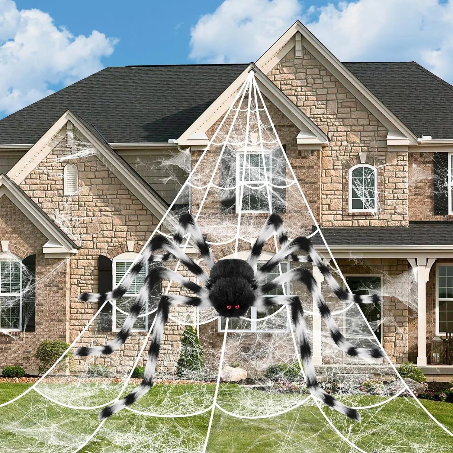 BOSONER 200'' Giant Spider Web Halloween Decorations + 50'' Large Spider