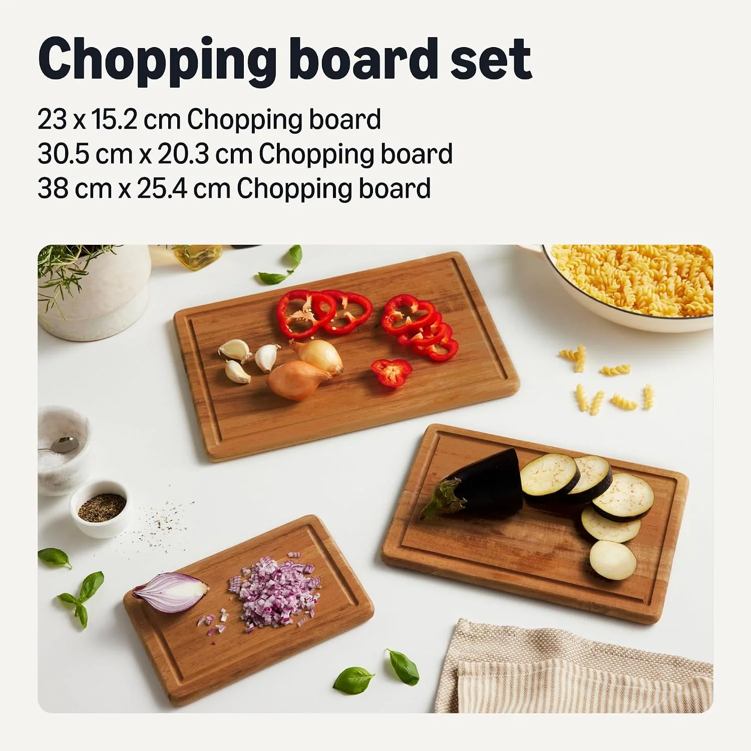 Amazon Basics Wooden Chopping Boards, 3-Piece Set, Acacia Wood Pre Oiled