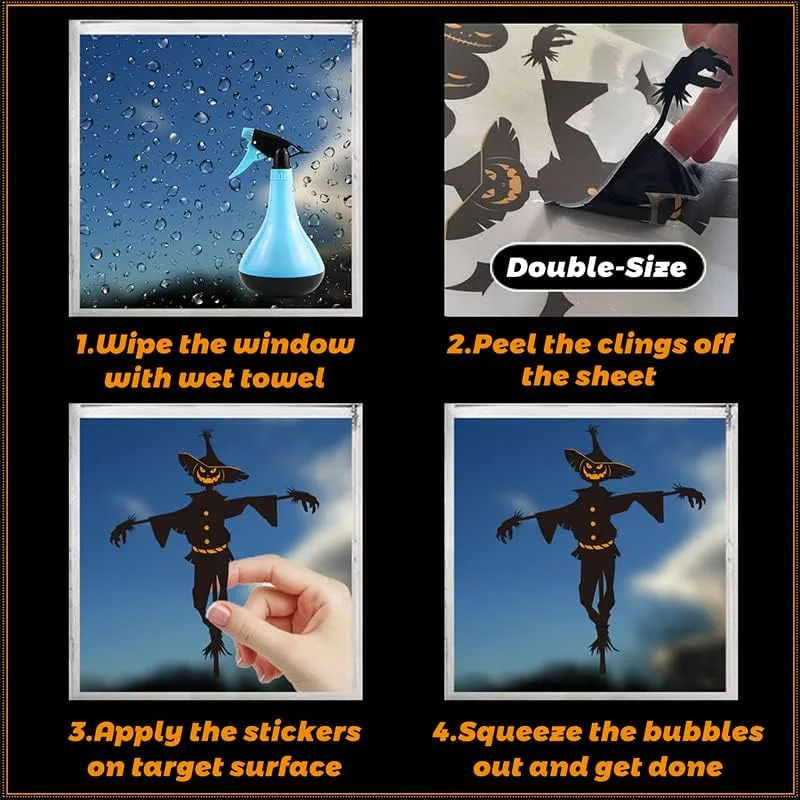 Halloween Window Stickers, 9 Cute and Spooky Designs, Self‑Adhesive Removable PVC Decals for Haunted House Indoor and Outdoor Decor