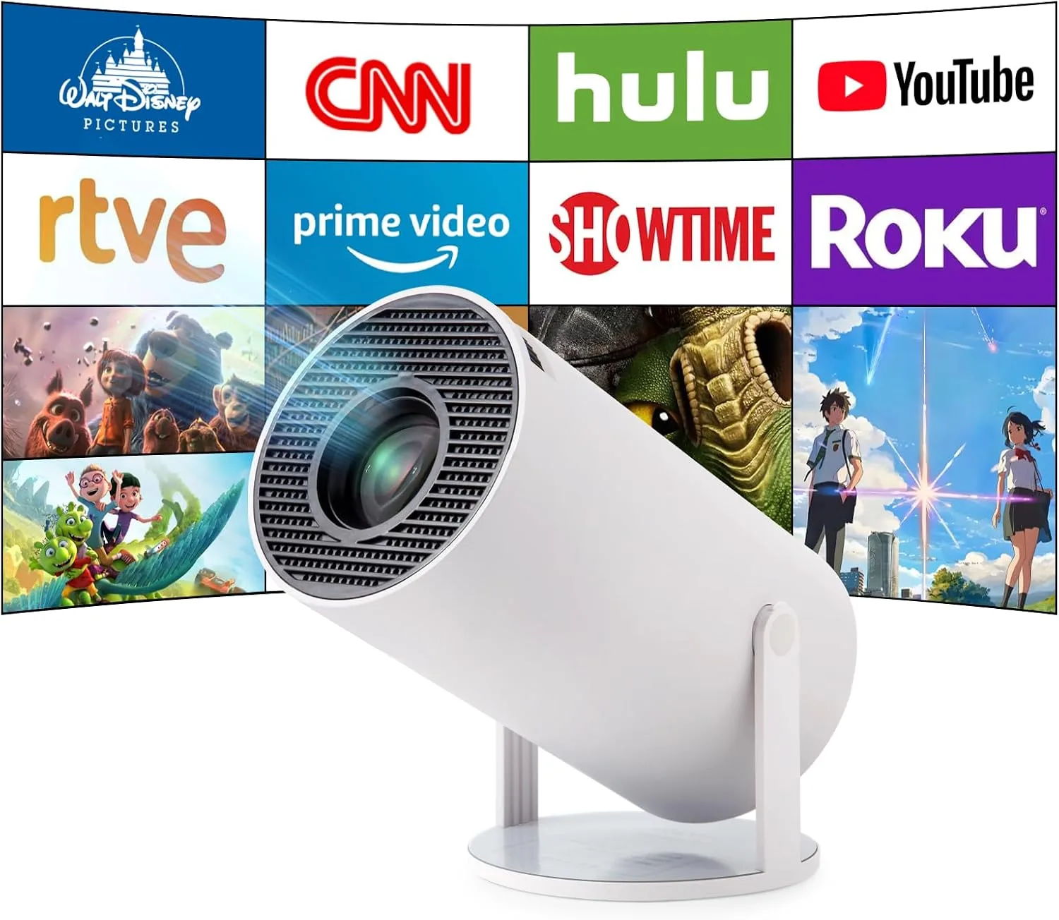HY300 Mini Projector, Pro 4K Smart Projector with Automatic Keystone Correction, Portable, Android 11, Wi-Fi 6, Bluetooth 5, 180 Degree, 130 Inch Display (White)
