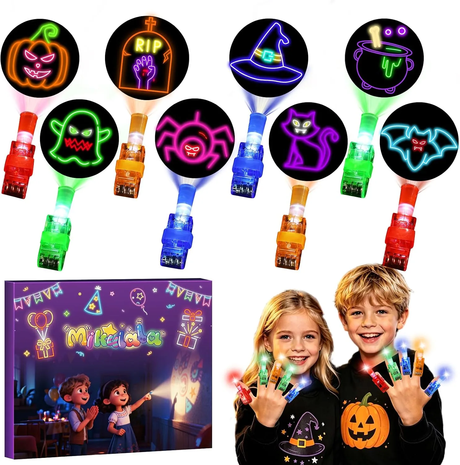 36 Pack Halloween Finger Lights, LED Projection Glow Toys for Kids