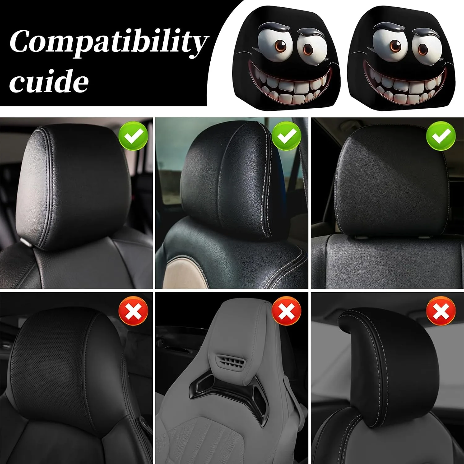 2 Pack Funny Cartoon Car Headrest Covers,Breathable Elastic Funny Spoof Car Seat Headgear,Washable Universal Fit Car Seat Head Rest Cover for Halloween Decorating The Backrest of Front Seats in Cars