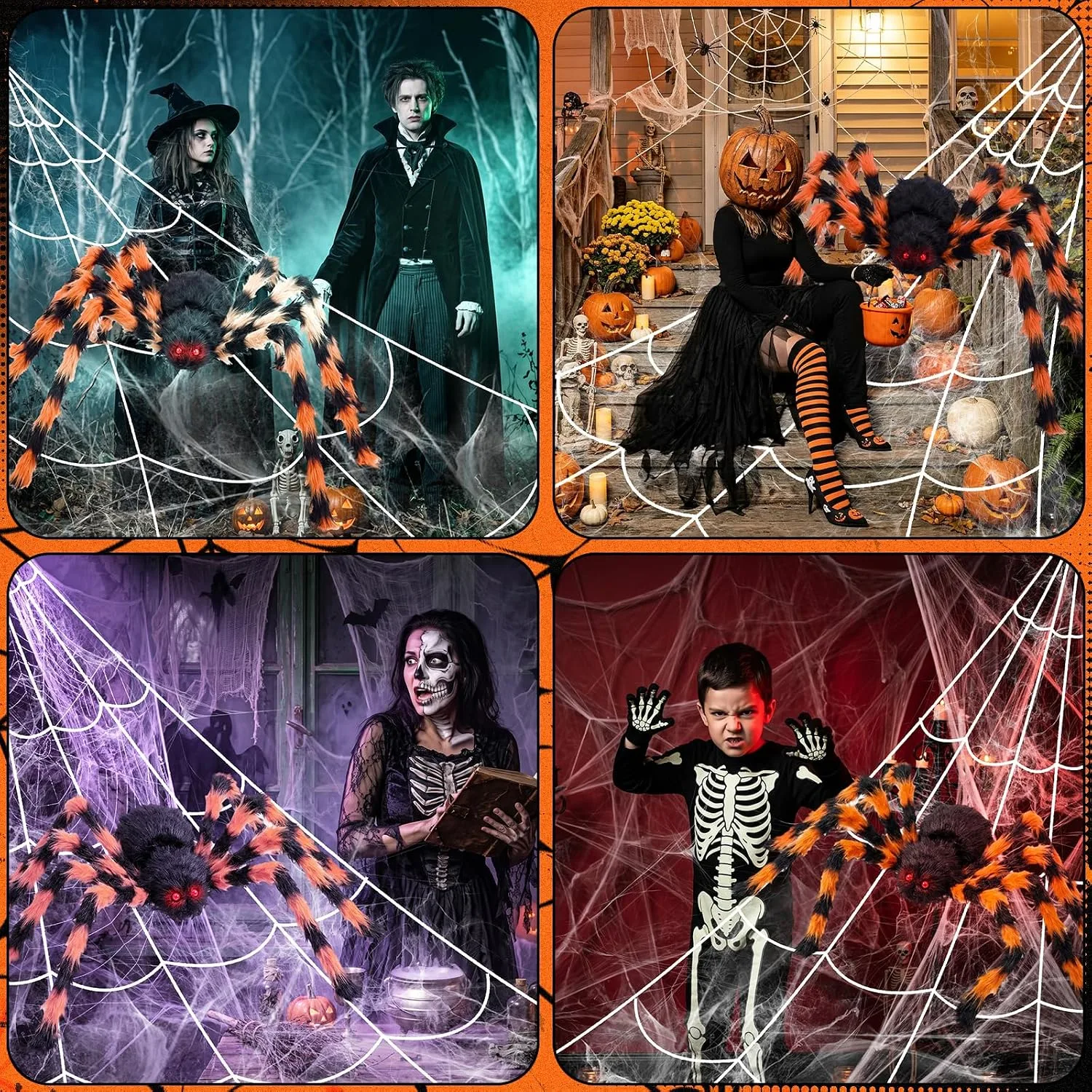 BOSONER 200'' Giant Spider Web Halloween Decorations + 50'' Large Spider